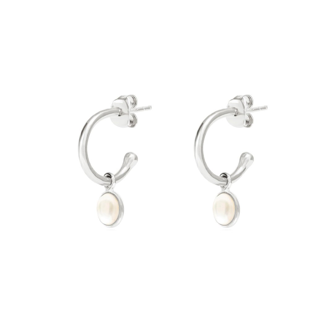 June Birthstone Silver Hoop Earrings - Pearl (Charm sold with hoops or individually) - Lulu B Jewellery