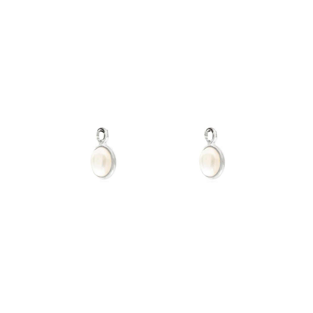 June Birthstone Silver Hoop Earrings - Pearl (Charm sold with hoops or individually) - Lulu B Jewellery