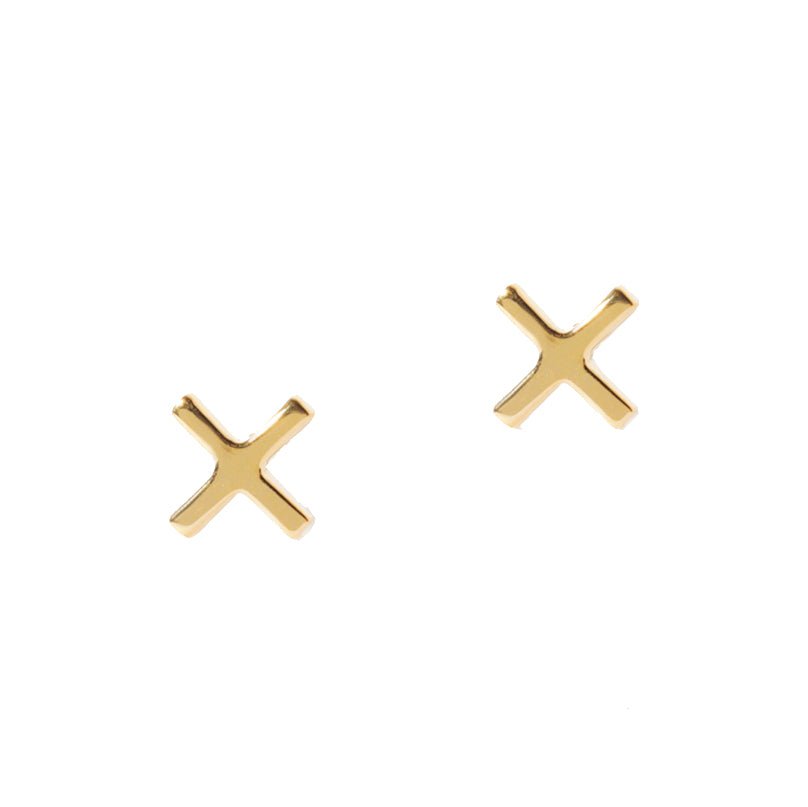 Kiss 'X' Gold Stud Earrings - Lulu B Jewellery