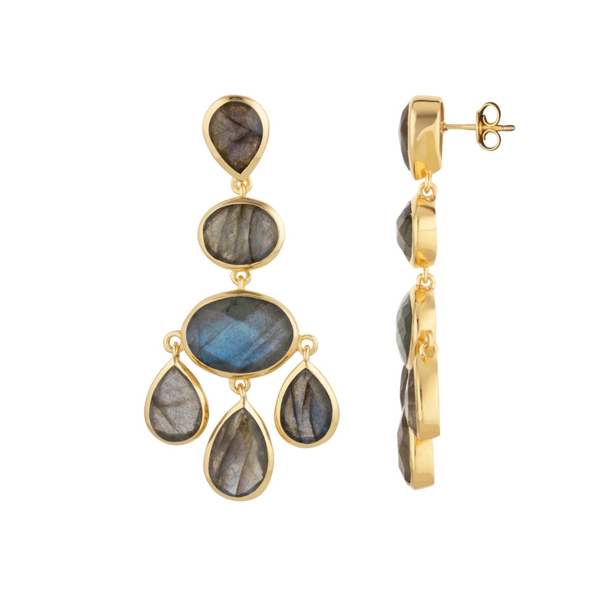 Labradorite Chandelier Gold Stud Drop Earrings - Lulu B Jewellery