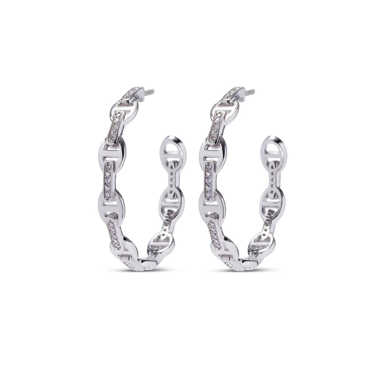 Large Buckle Silver Hoop Earrings with Cubic Zirconia - Lulu B Jewellery