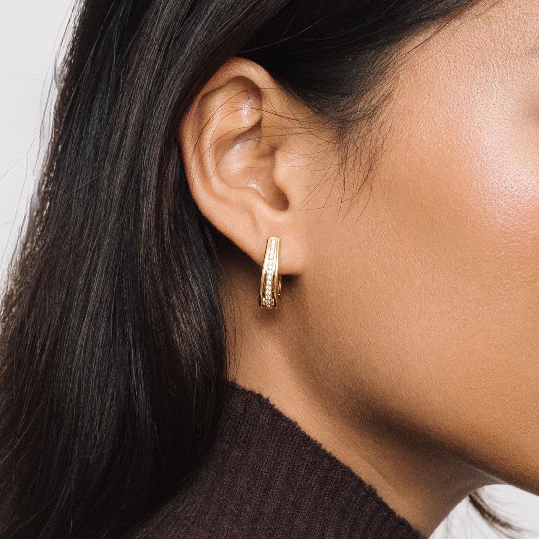 Large Gold Classic Hoop Earrings with Cubic Zirconia - Lulu B London - Timeless Jewellery