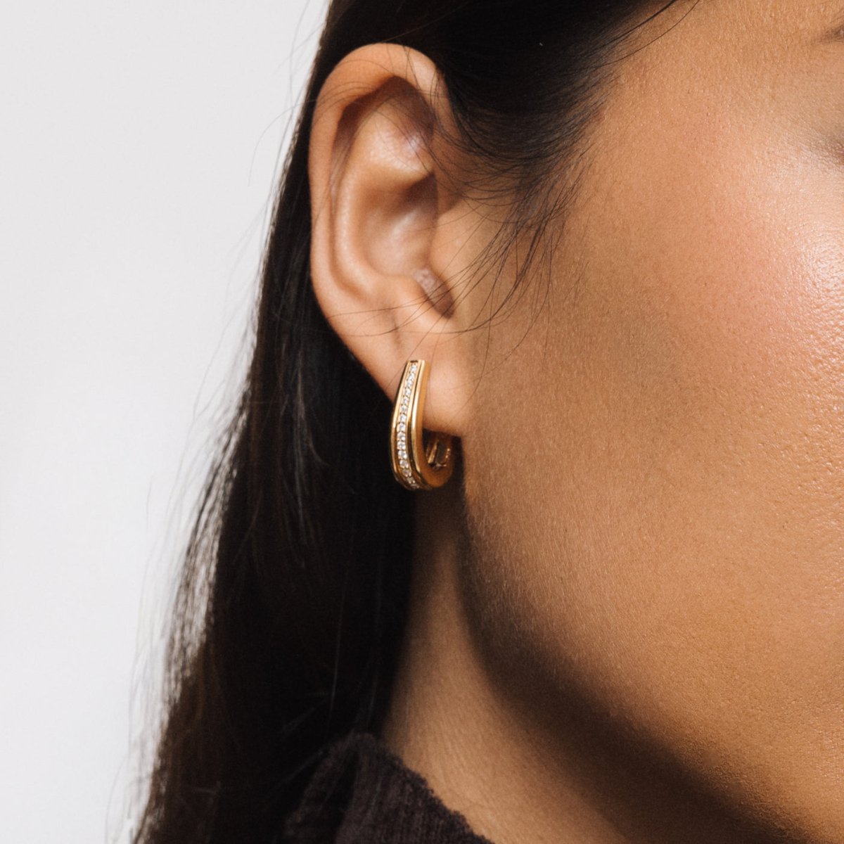 Large Gold Classic Hoop Earrings with Cubic Zirconia - Lulu B London - Timeless Jewellery