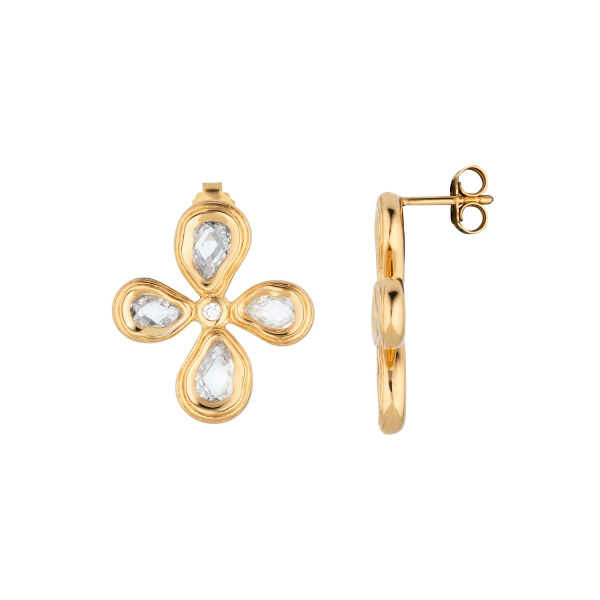 Large Gold Teardrop Cross Stud Earrings - Lulu B London - Timeless Jewellery
