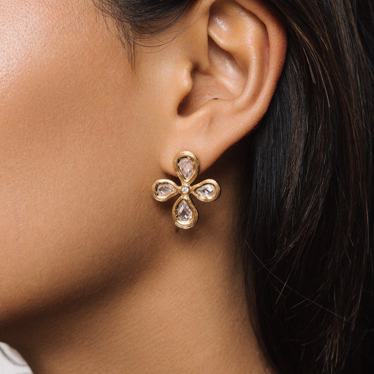 Large Silver Teardrop Cross Stud Earrings - Lulu B London - Timeless Jewellery