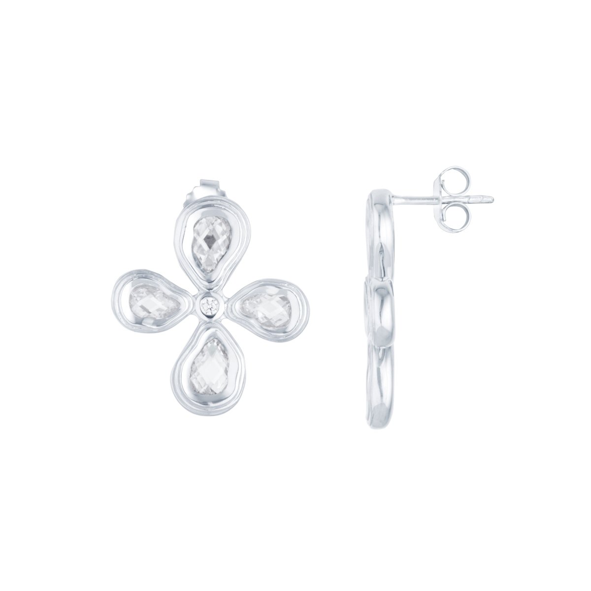 Large Silver Teardrop Cross Stud Earrings - Lulu B London - Timeless Jewellery