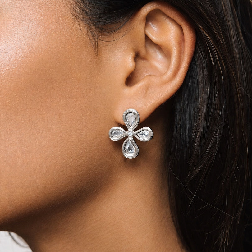 Large Silver Teardrop Cross Stud Earrings - Lulu B London - Timeless Jewellery