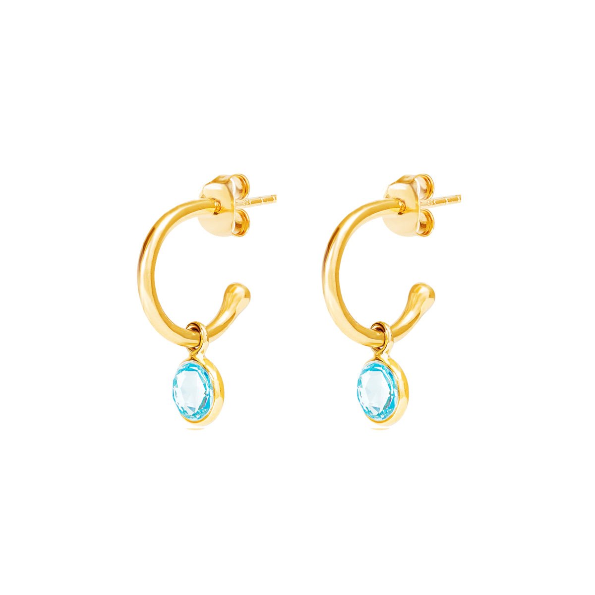 March Birthstone Gold Hoop Earrings - Blue Topaz (Charm sold with hoops or individually) - Lulu B Jewellery