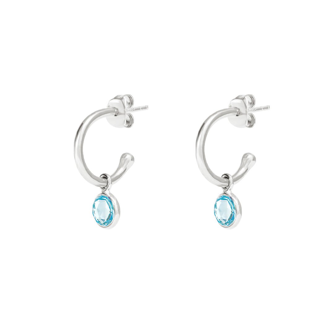 March Birthstone Silver Hoop Earrings - Blue Topaz (Charm sold with hoops or individually) - Lulu B Jewellery