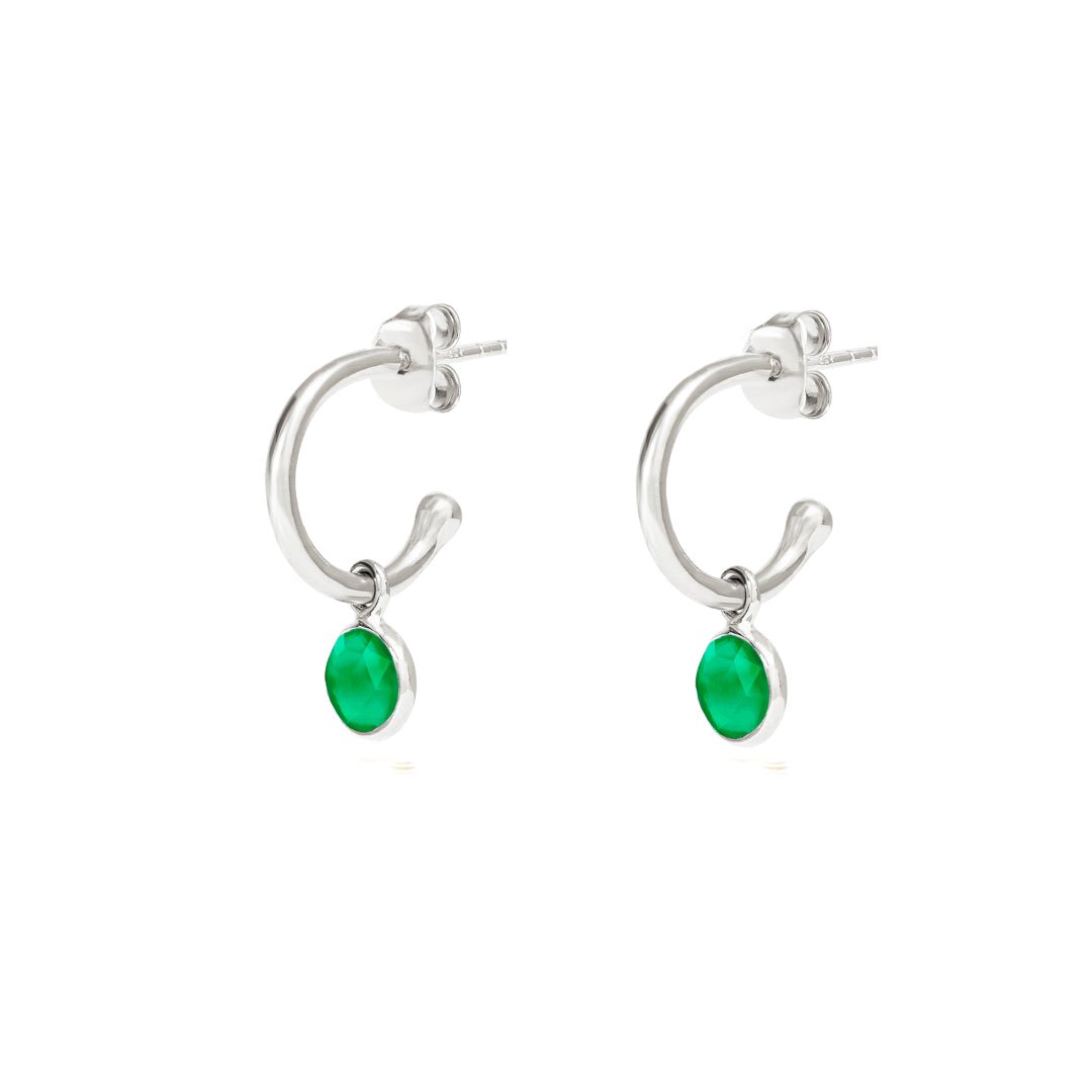 May Birthstone Silver Hoop Earrings - Emerald (Charm sold with hoops or individually) - Lulu B Jewellery