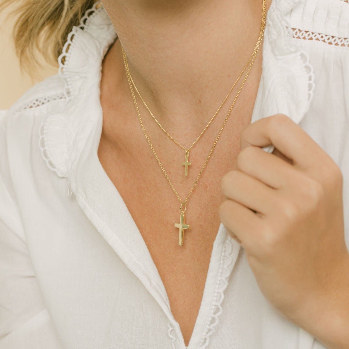 Medium Gold Cross Necklace (16 - 18" Chain) - Lulu B Jewellery