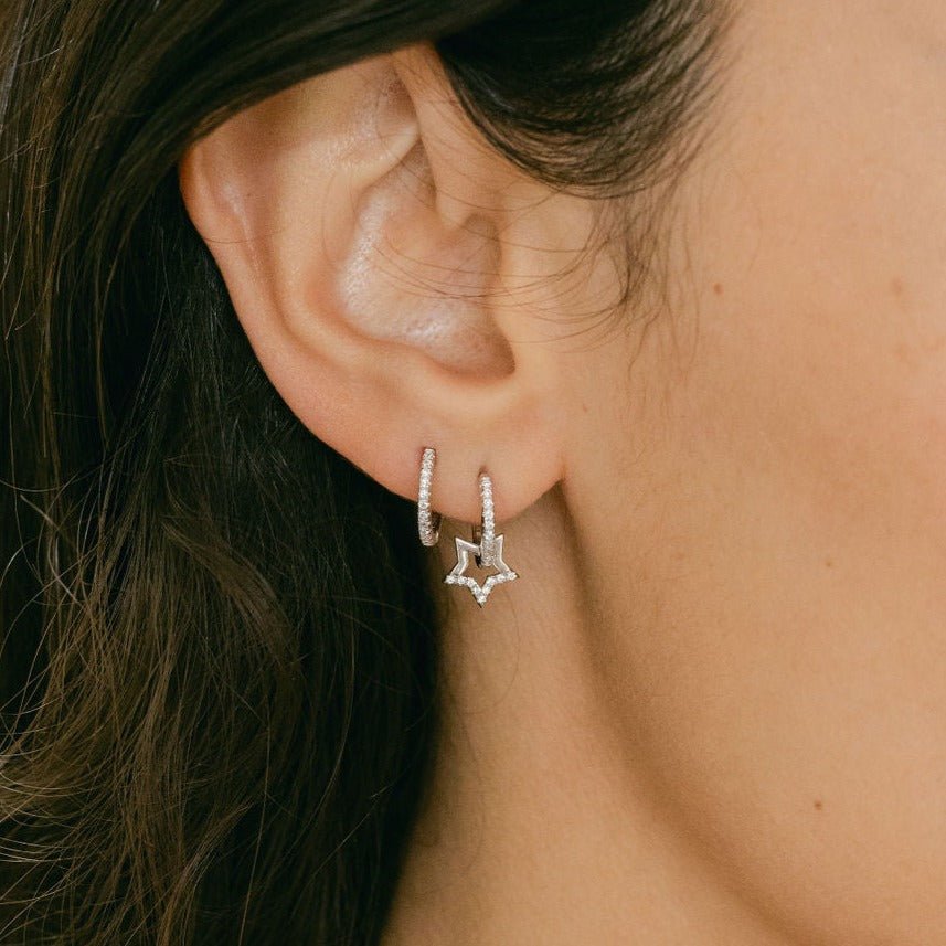 Mini Star Gold Hoop Earrings with Cubic Zirconia - Lulu B Jewellery