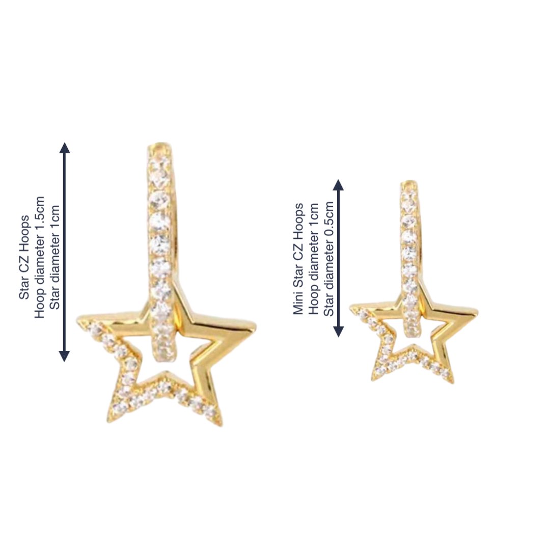 Mini Star Gold Hoop Earrings with Cubic Zirconia - Lulu B Jewellery