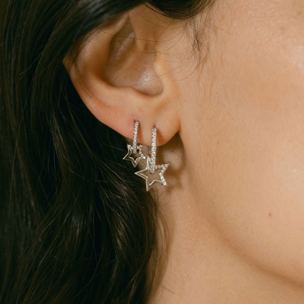 Mini Star Silver Hoop Earrings with Cubic Zirconia - Lulu B Jewellery