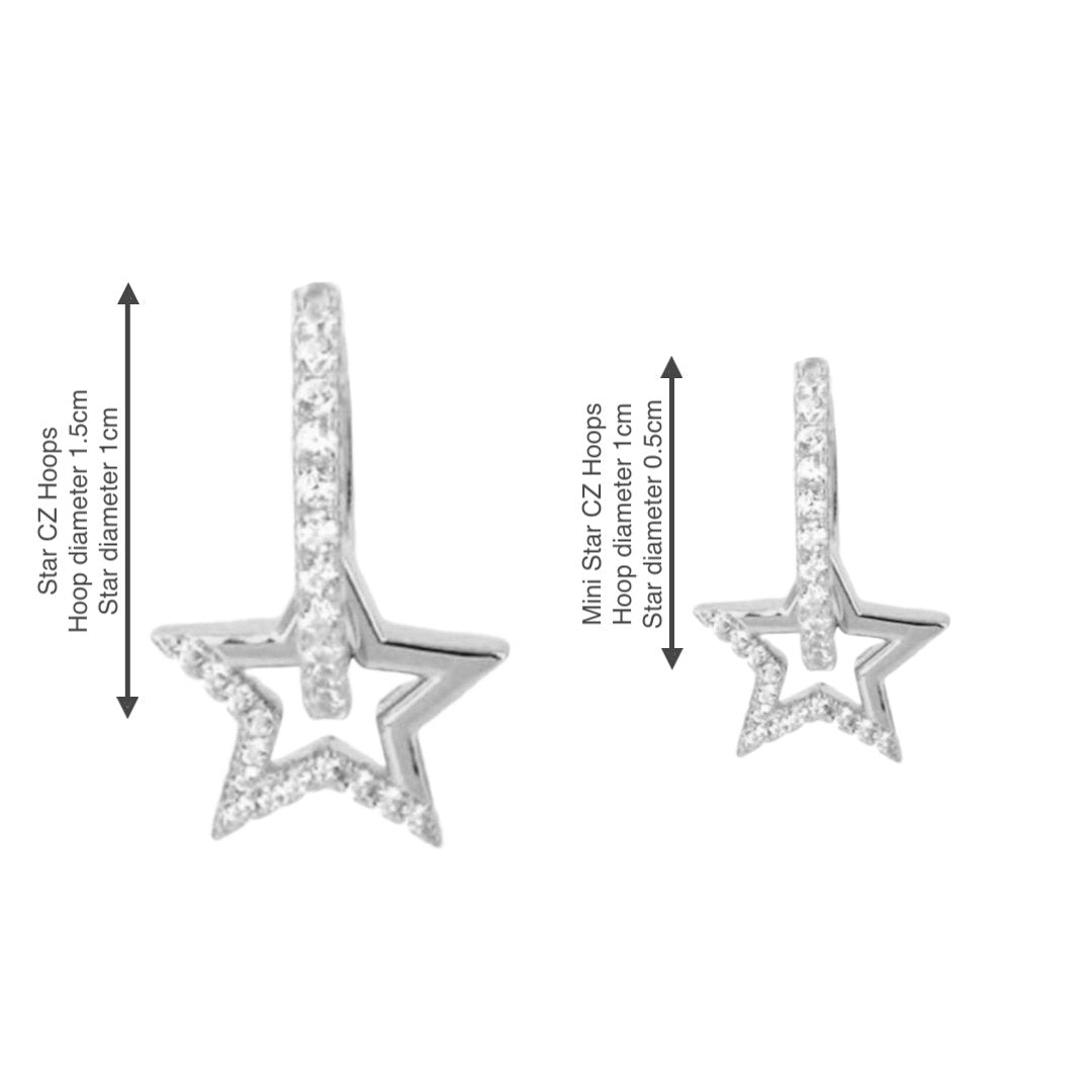 Mini Star Silver Hoop Earrings with Cubic Zirconia - Lulu B Jewellery