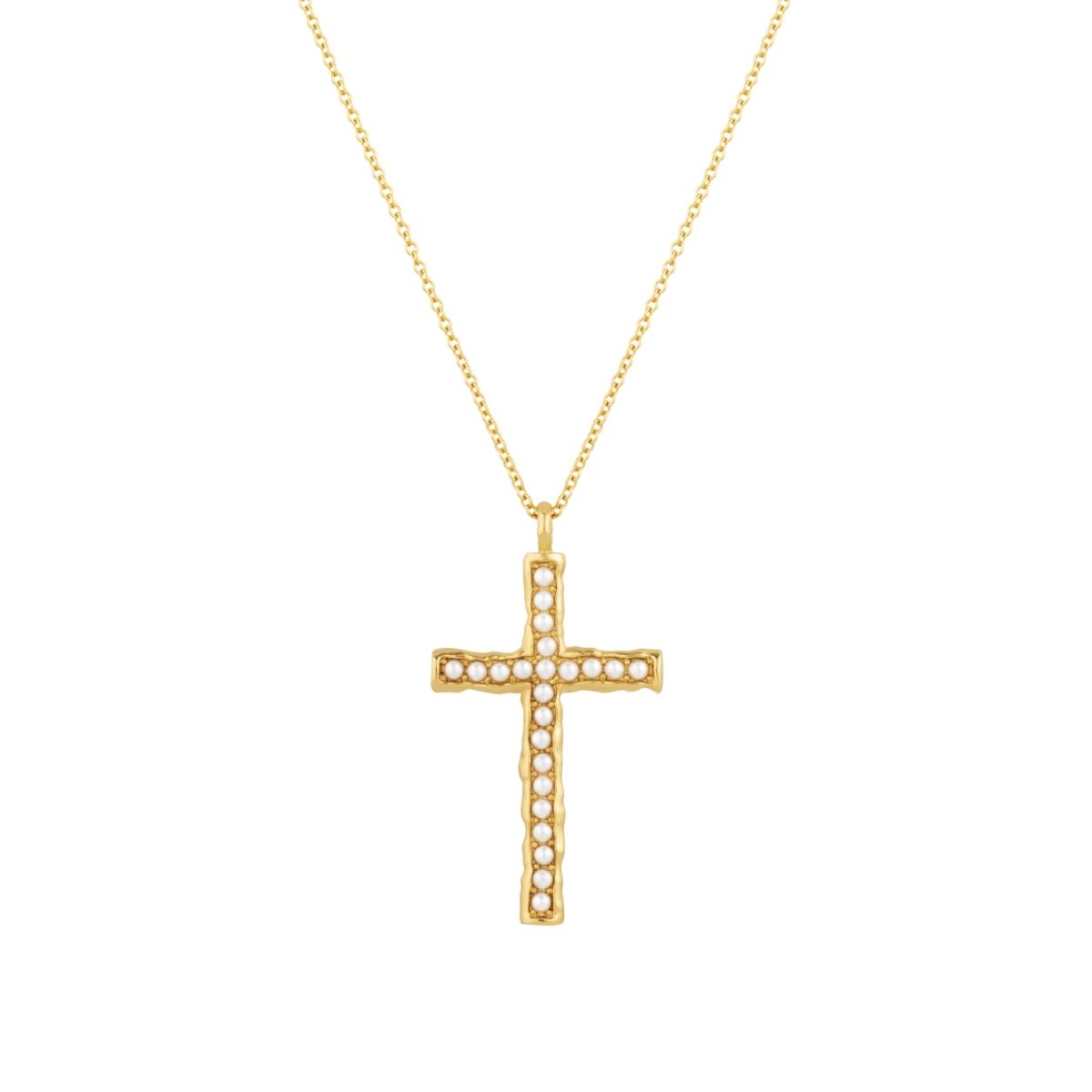 Molten Pearl Gold Cross Necklace - Lulu B Jewellery