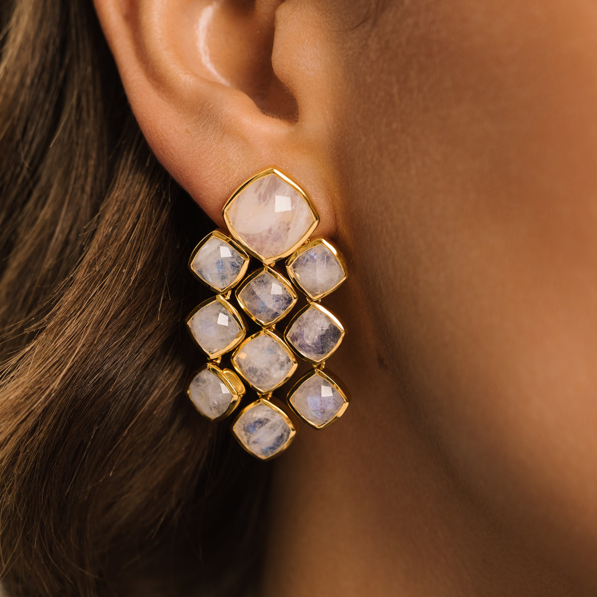 Moonstone Chandelier Gemstone Gold Earrings - Lulu B London - Timeless Jewellery