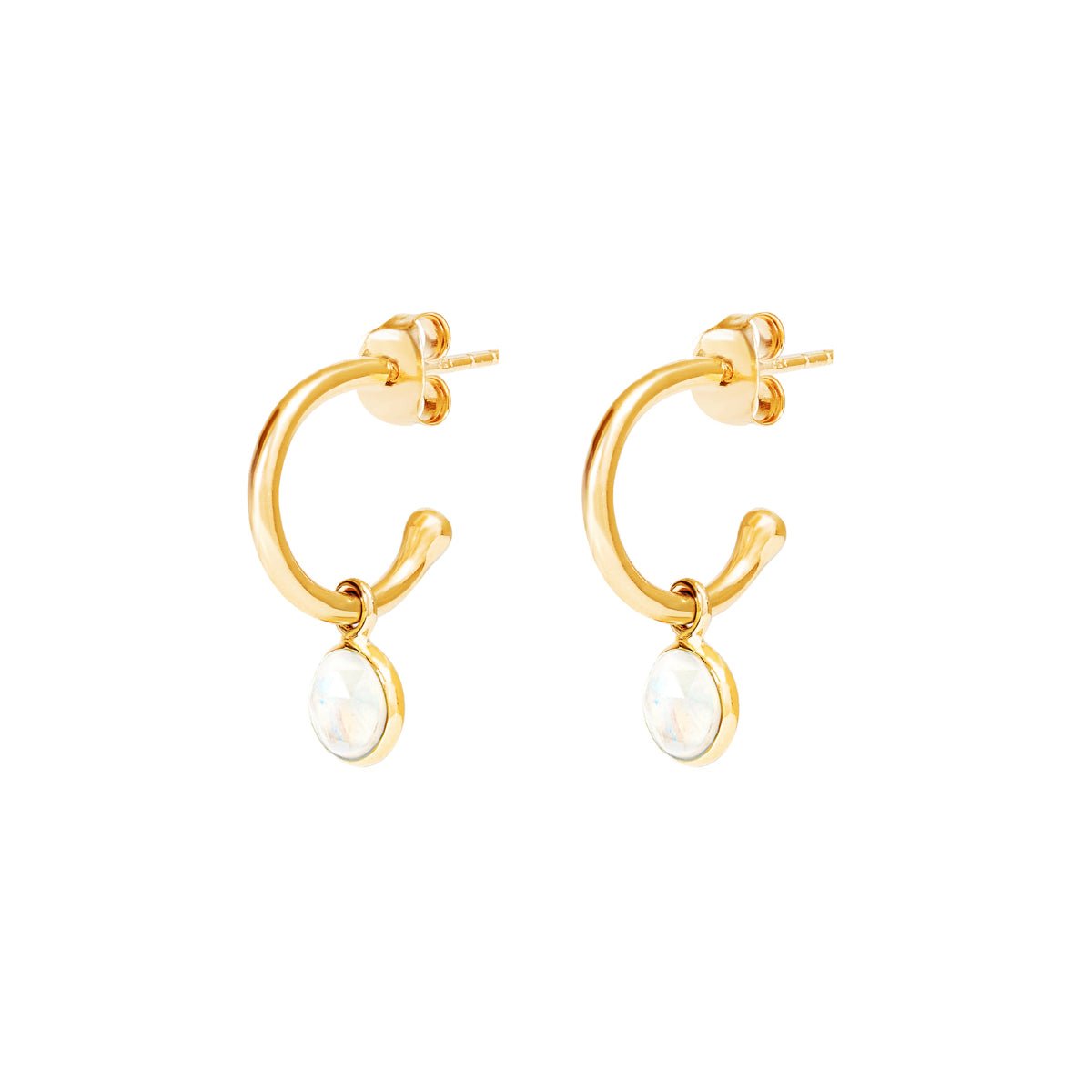 October Birthstone Gold Hoop Earrings - Moonstone (Charm sold with hoops or individually) - Lulu B Jewellery