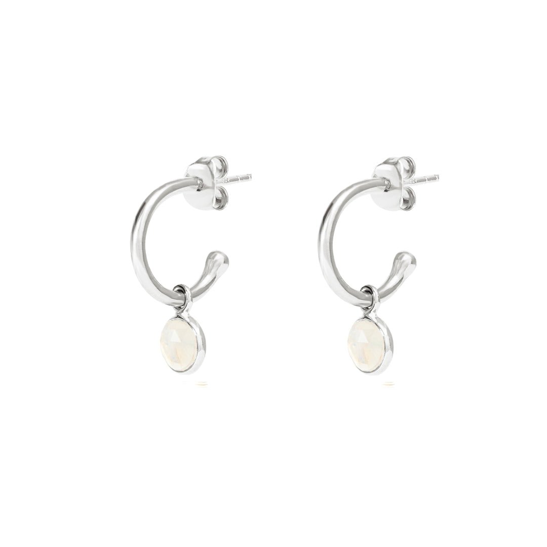 October Birthstone Silver Hoop Earrings - Moonstone (Charm sold with hoops or individually) - Lulu B Jewellery