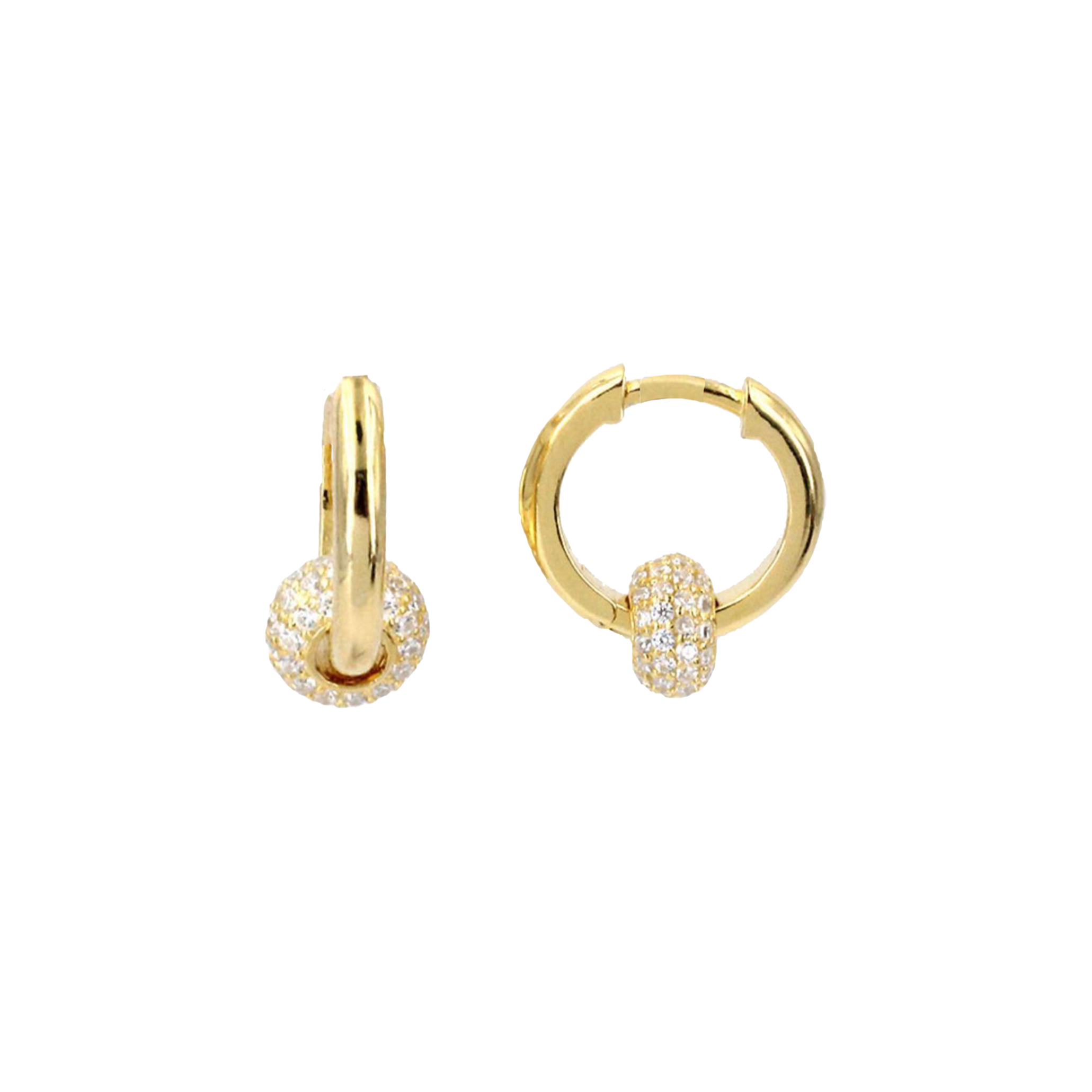 Pavé Ball Gold Hoop Earrings with Cubic Zirconia