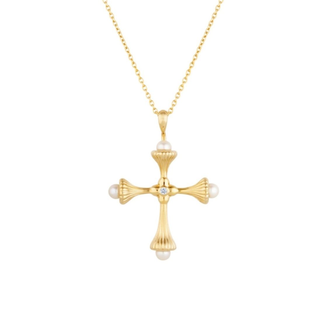 Pearl Cross Gold Necklace with Cubic Zirconia - Ripple - Lulu B Jewellery