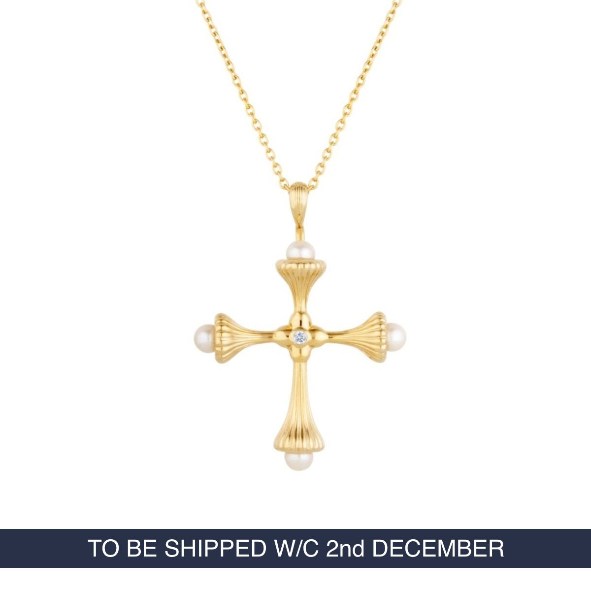 Pearl Cross Gold Necklace with Cubic Zirconia - Ripple - Lulu B Jewellery