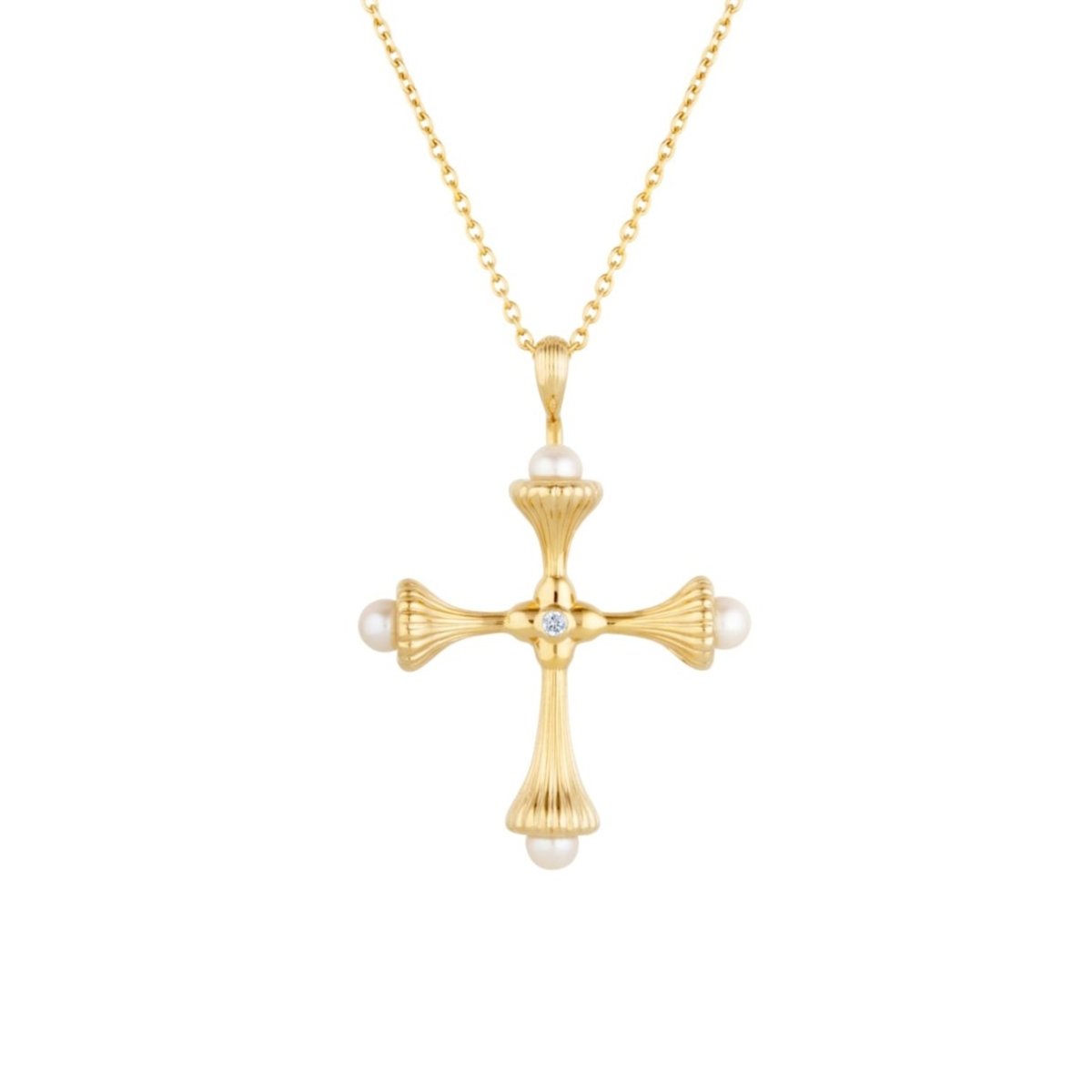 Pearl Cross Gold Necklace with Cubic Zirconia - Ripple - Lulu B Jewellery