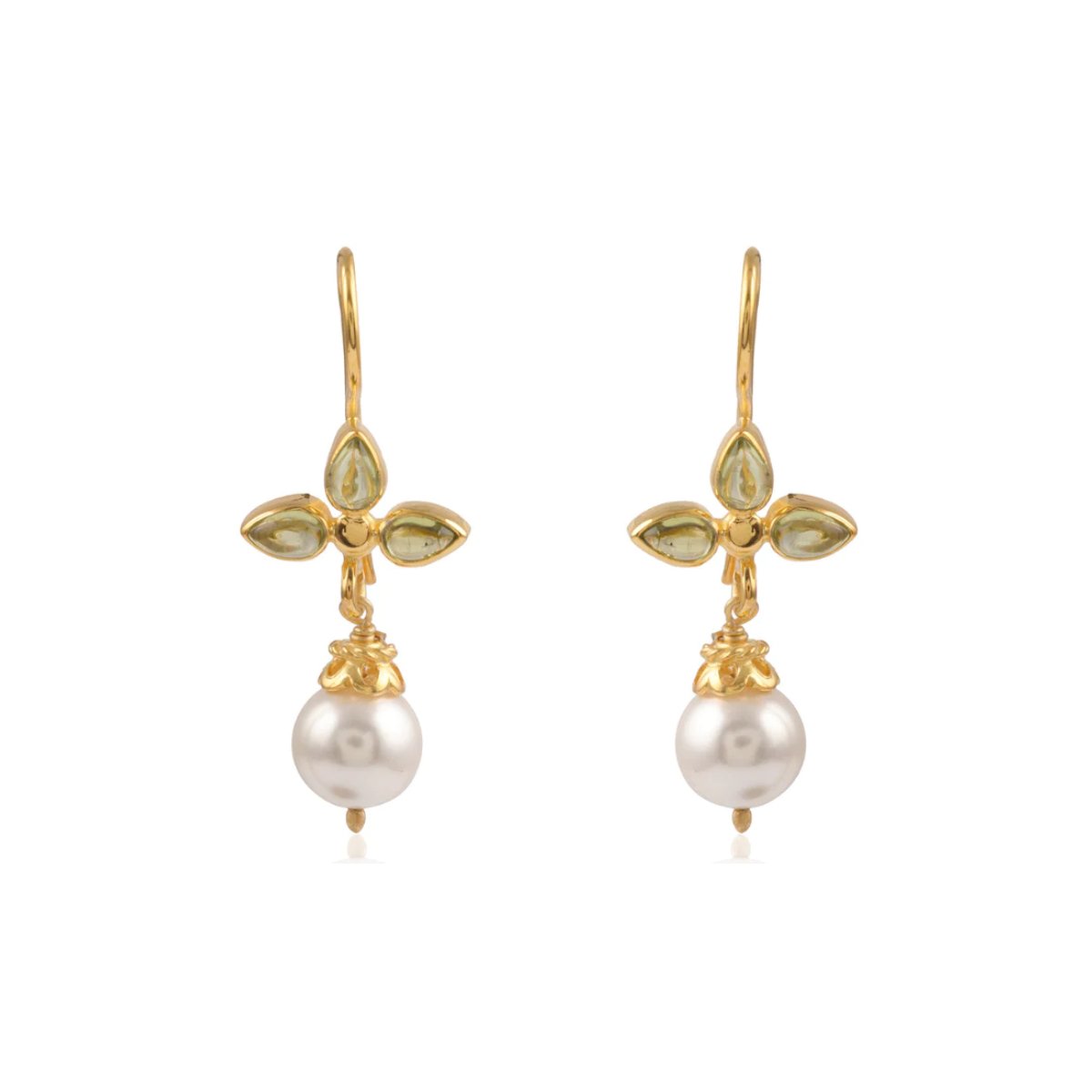 Pearl Gold Drop Earrings with Green Peridot - Meredith - Lulu B Jewellery