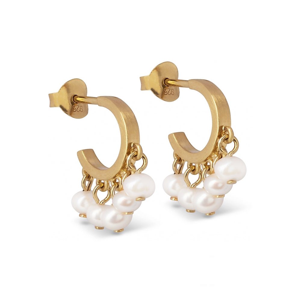 Pearl Gold Hoop Earrings - Freya - Lulu B Jewellery