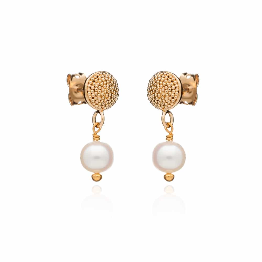 Pearl Gold Stud Drop Earrings (Small) - Amica - Lulu B Jewellery