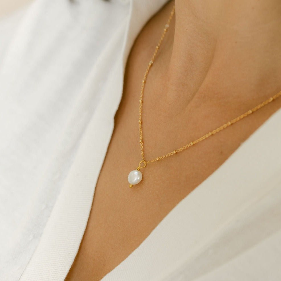 Pearl Necklace with Beaded Gold Chain - Amica - Lulu B Jewellery