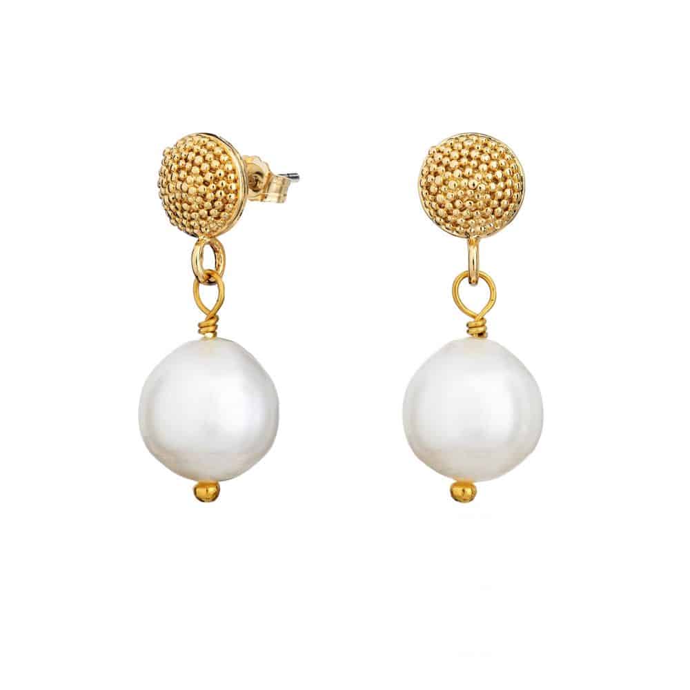 Pearl Stud Drop Gold Earrings (Large) - Amica - Lulu B Jewellery