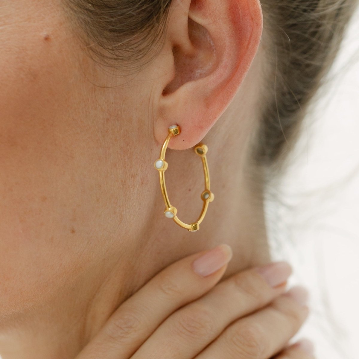 Pearl Studded Gold Hoop Earrings (Large) - Amica - Lulu B Jewellery