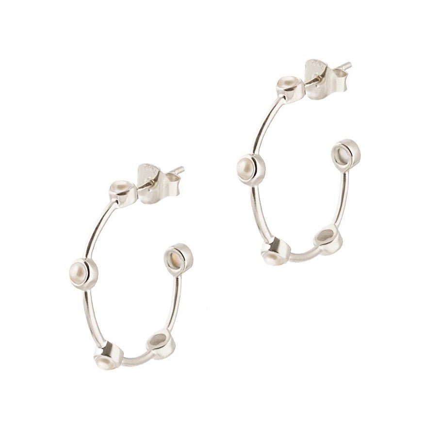 Pearl Studded Silver Hoop Earrings (Medium) - Amica - Lulu B Jewellery