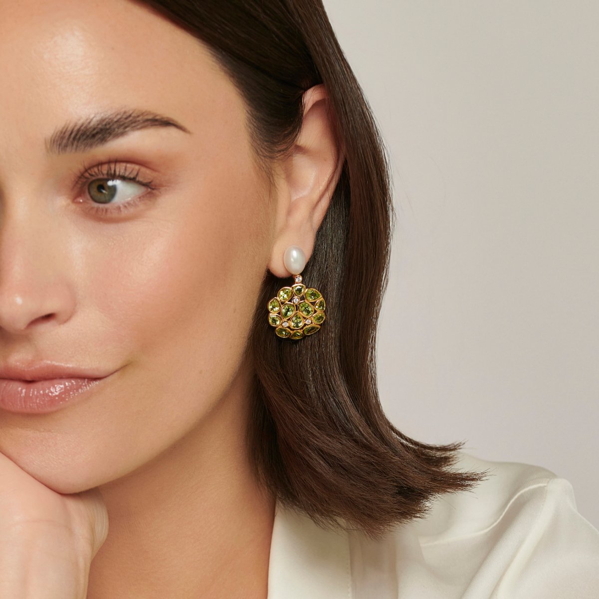 Peridot and Pearl Statement Gold Stud Drop Earrings - Lulu B Jewellery