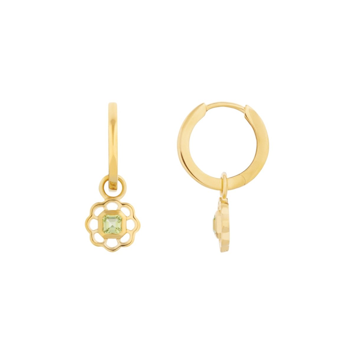 Peridot Gemstone Flower Gold Drop Hoop Earrings - Lulu B Jewellery