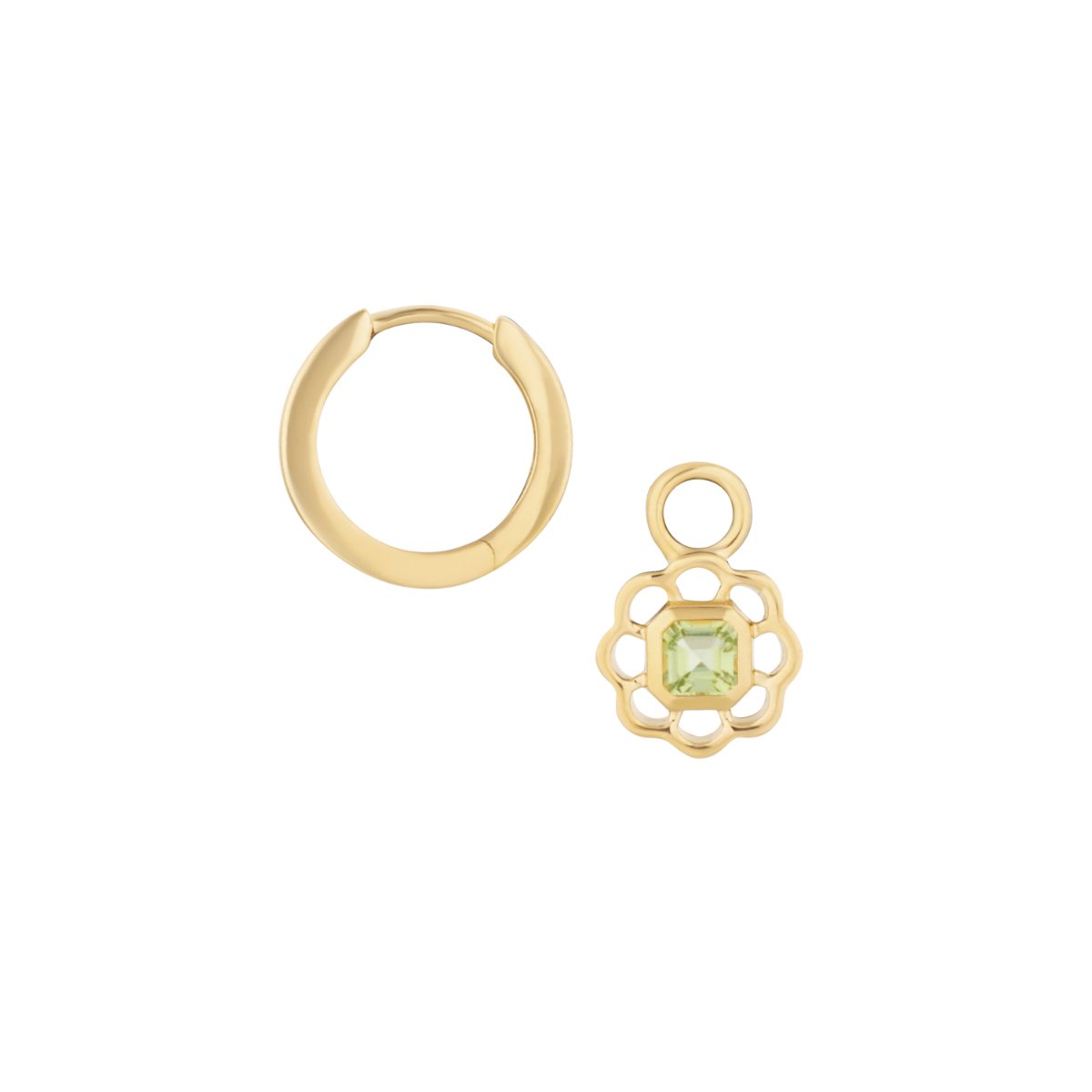 Peridot Gemstone Flower Gold Drop Hoop Earrings - Lulu B Jewellery