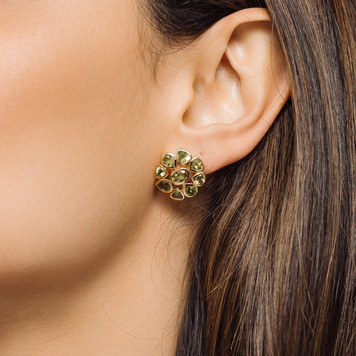 Peridot Statement Gold Stud Earrings - Lulu B London - Timeless Jewellery