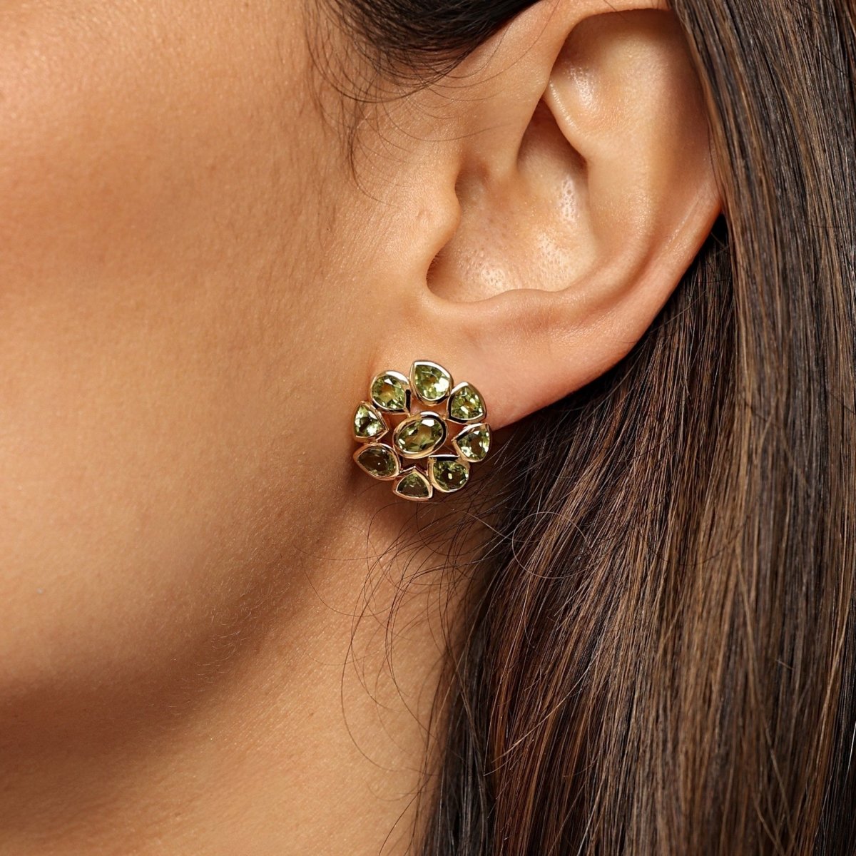 Peridot Statement Gold Stud Earrings - Lulu B London - Timeless Jewellery