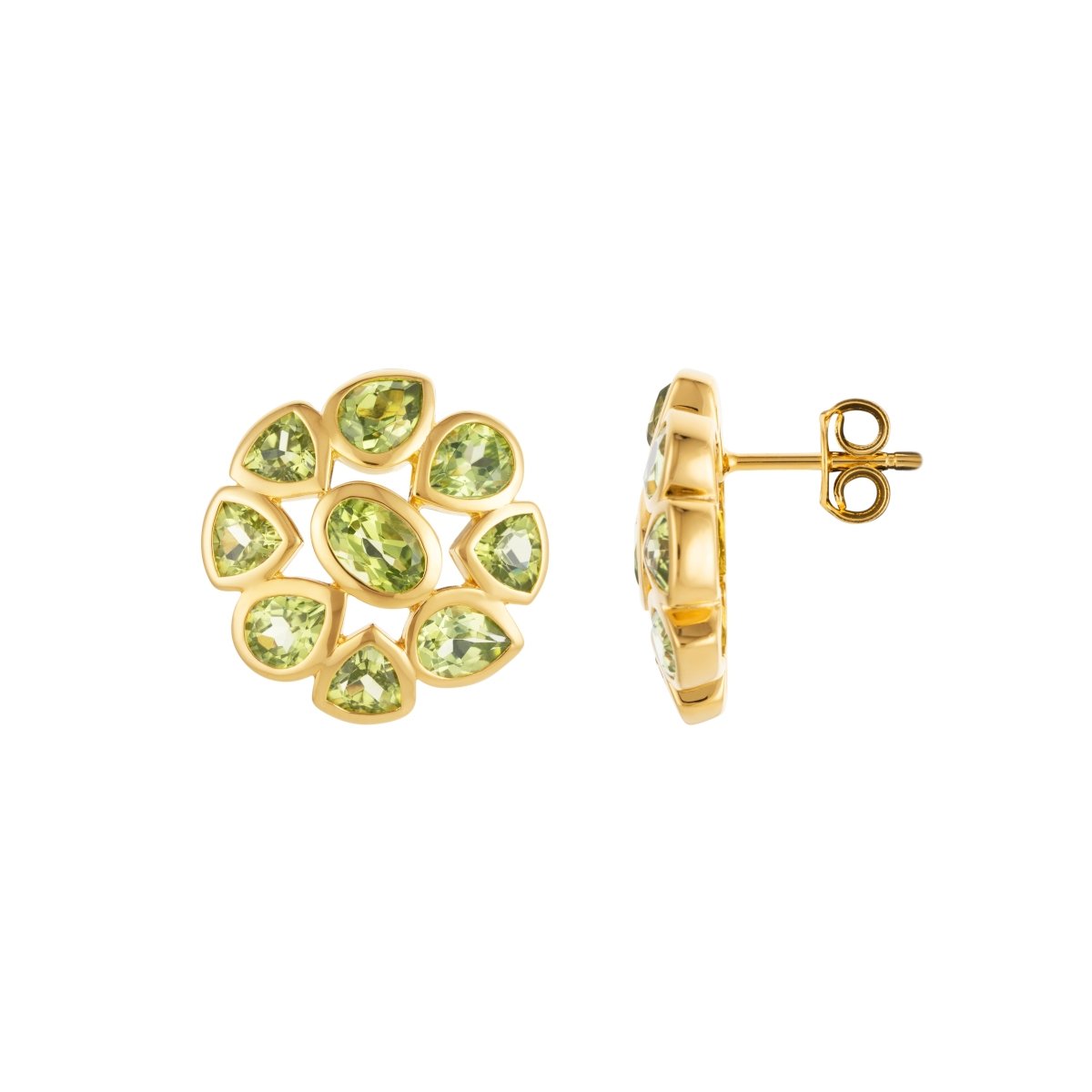 Peridot Statement Gold Stud Earrings - Lulu B London - Timeless Jewellery