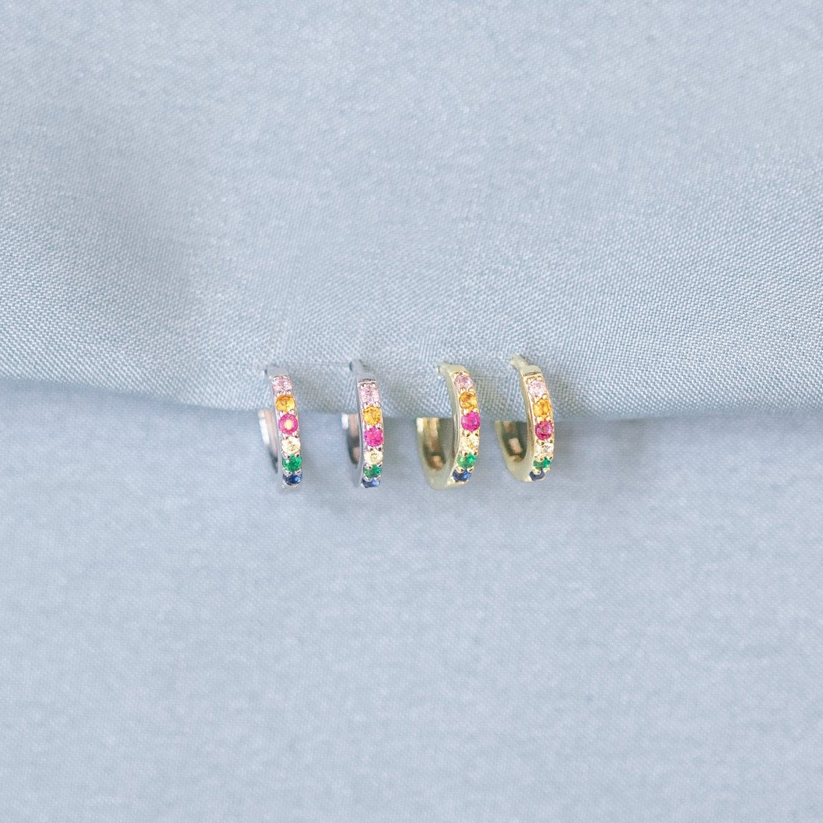 Rainbow Huggie Silver Hoop Earrings - Lulu B Jewellery