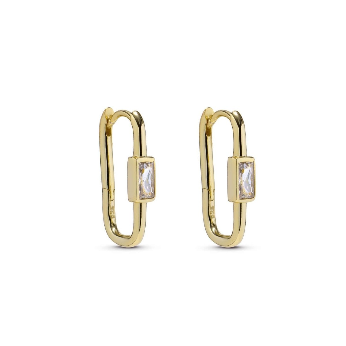 Rectangular Gold Hoop Earrings with Cubic Zirconia - Lulu B Jewellery