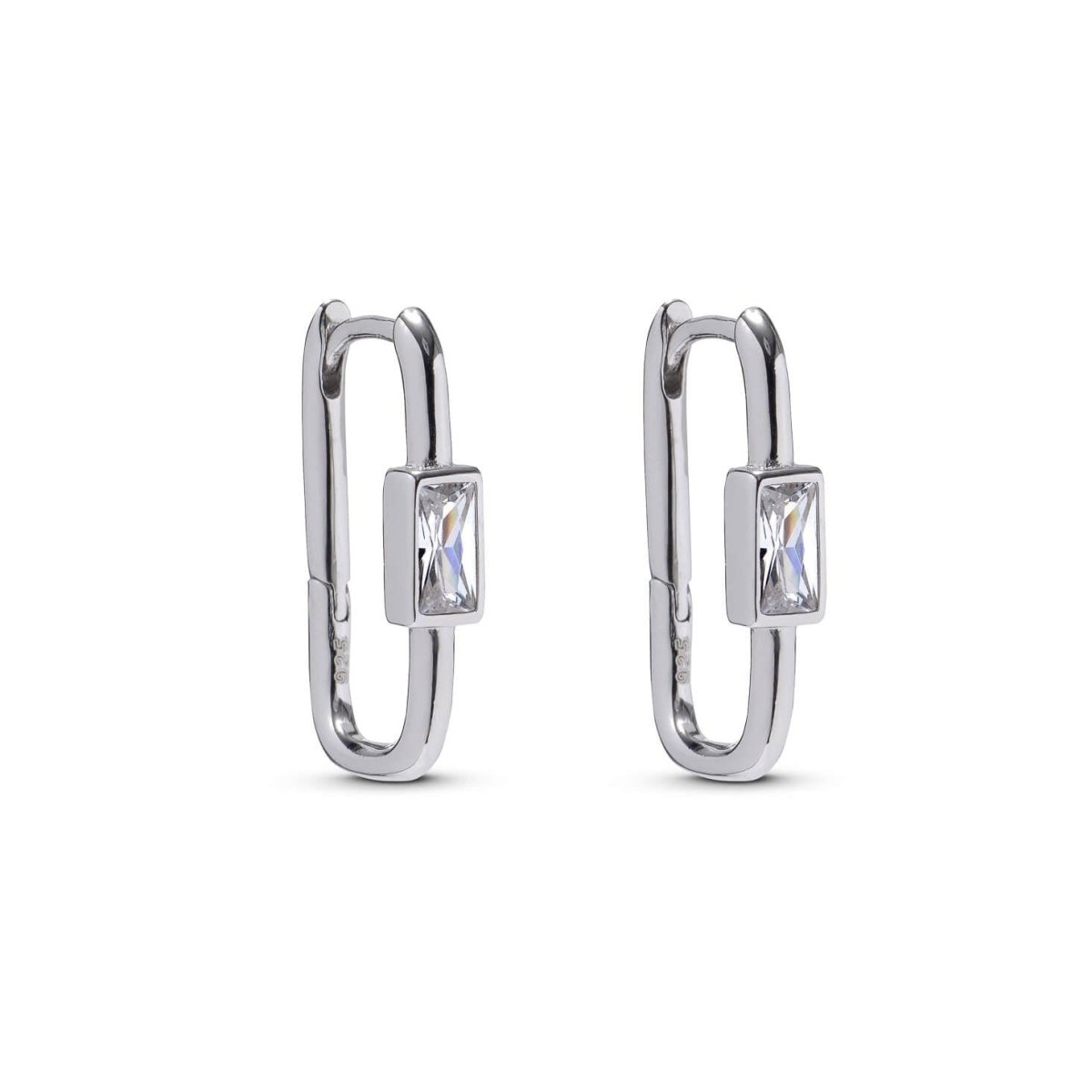 Rectangular Silver Hoop Earrings with Cubic Zirconia - Lulu B Jewellery