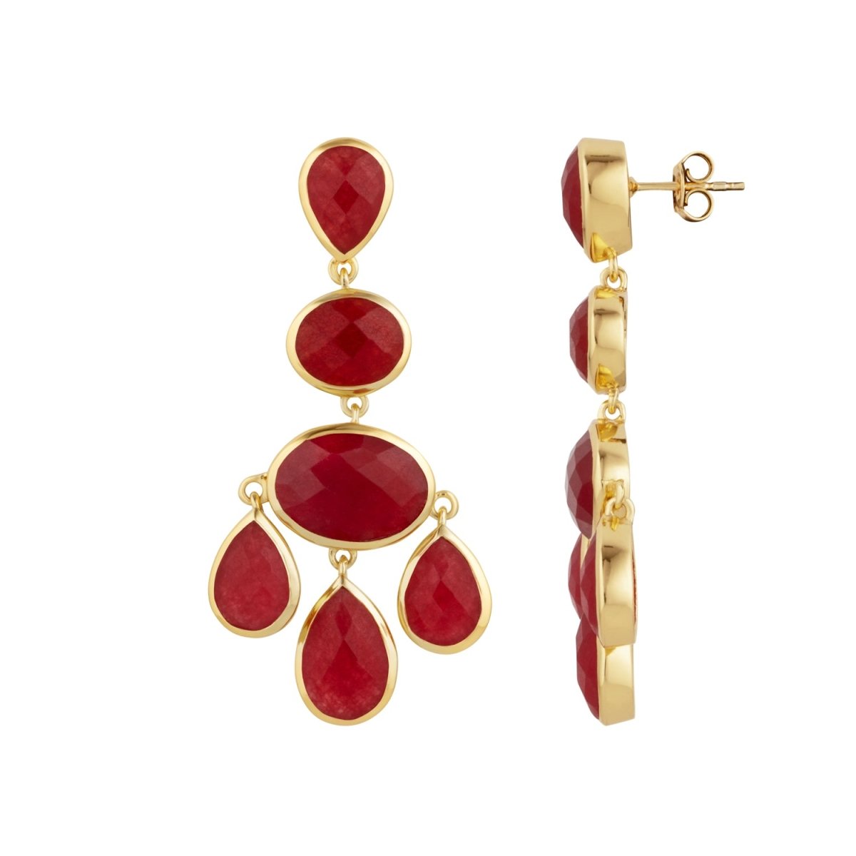 Red Jade Chandelier Gold Stud Drop Earrings - Lulu B Jewellery