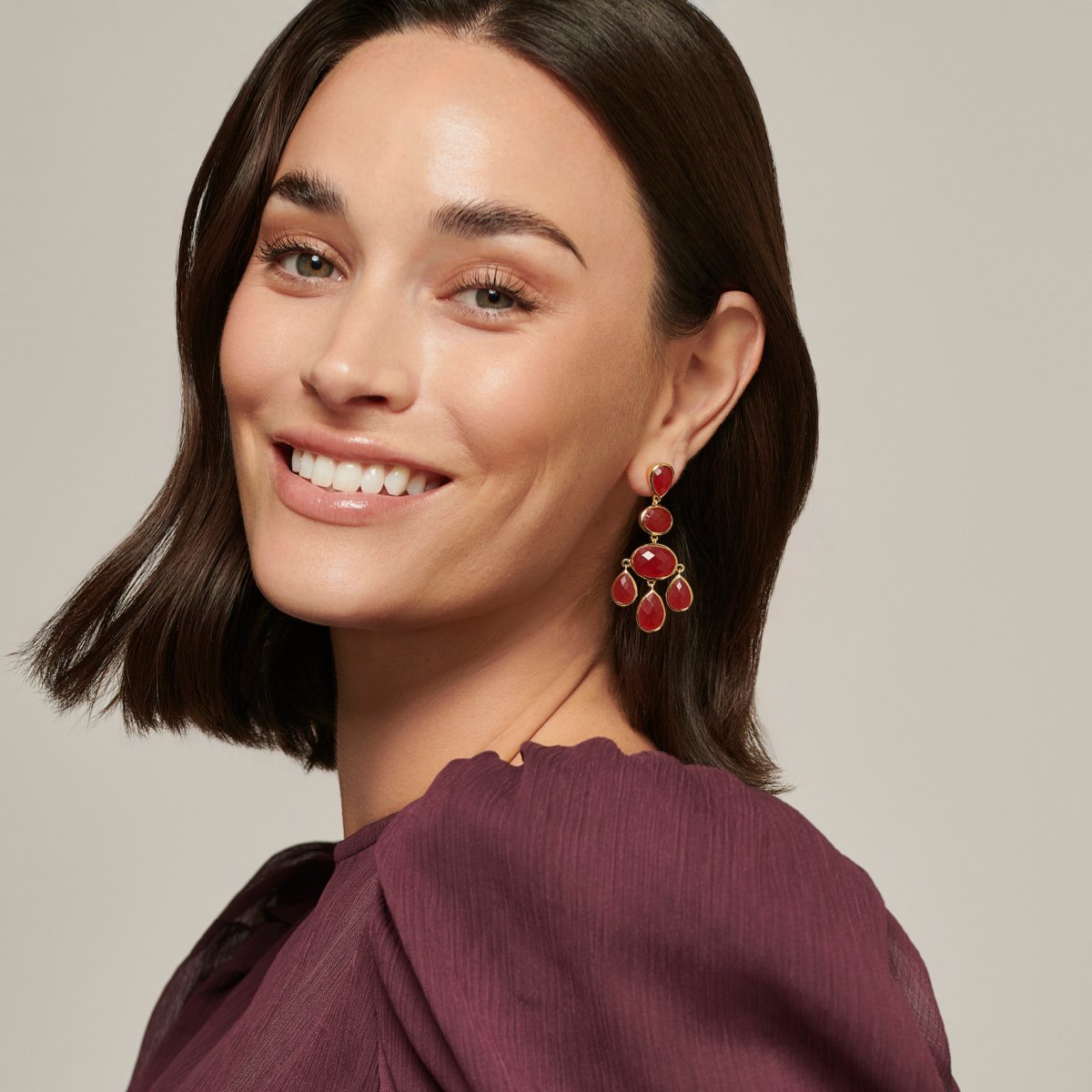 Red Jade Chandelier Gold Stud Drop Earrings - Lulu B Jewellery