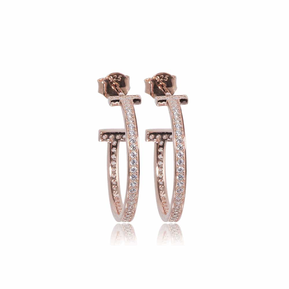 Rose Gold Hoop Earrings with Cubic Zirconia - Belgravia - Lulu B Jewellery