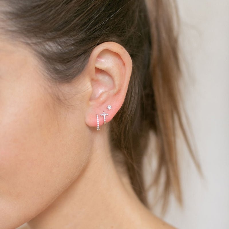 Rose Gold Hoop Earrings with Cubic Zirconia - Berkeley - Lulu B Jewellery