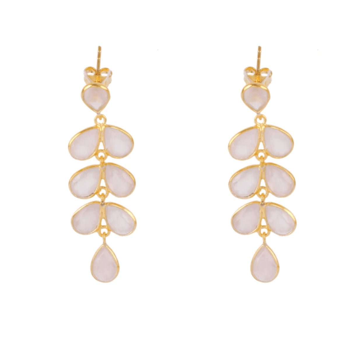 Rose Quartz Waterfall Gold Drop Earrings - Charlie - Lulu B Jewellery