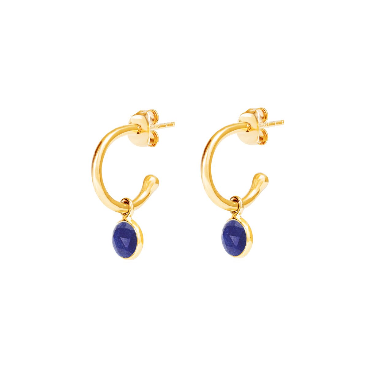 September Birthstone Gold Hoop Earrings - Lapis Lazuli (Charm sold with hoops or individually) - Lulu B Jewellery