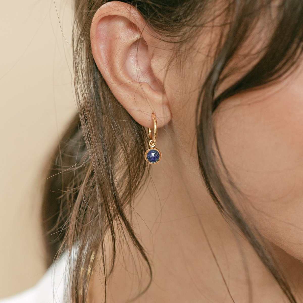 September Birthstone Gold Hoop Earrings - Lapis Lazuli (Charm sold with hoops or individually) - Lulu B Jewellery